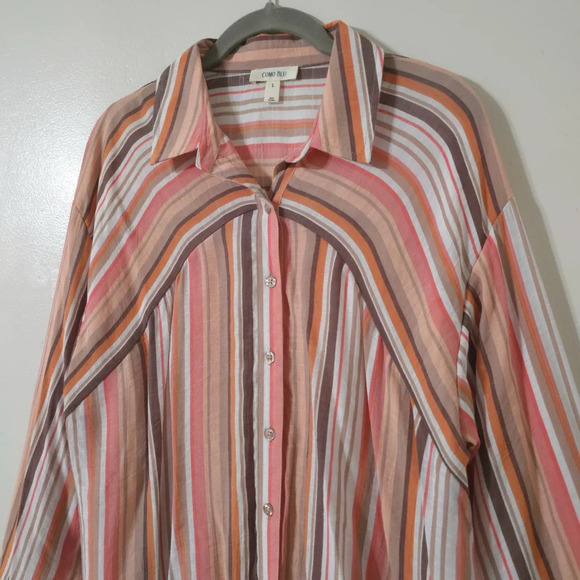 ✨️4/$20. COMO BLU Retro Striped Long Sleeve, Linen Look. Multi-Color, 70's - Picture 5 of 13